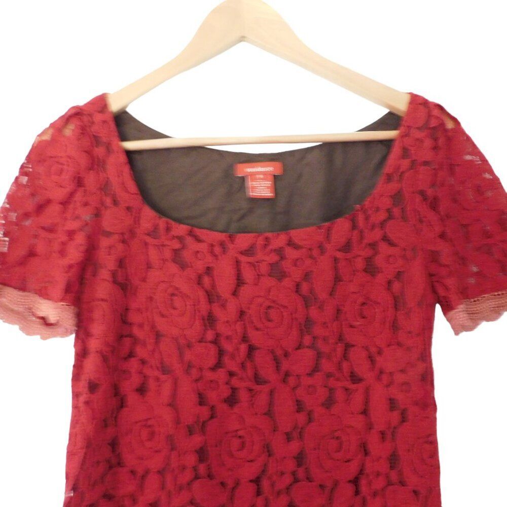 SUNDANCE Lace Overlay DRESS Size 6 Floral Silk Lined Short Sleeve Shift Dress - Picture 2 of 7